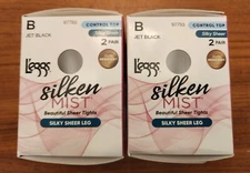 Leggs Silken Mist 4 PAIR JET BLACK B Control Top Silky Sheer Leg Tights