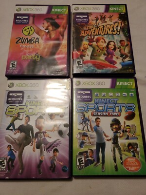 Zumba, Kinect Sports and Season Two, Adventures (Microsoft Xbox 360) Lot 4 games