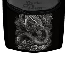 Dragon Grayscale Floral Scaly Intricate Hood Wrap Vinyl Graphic Decal 58