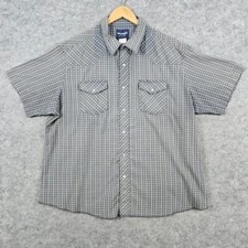 Wrangler Mens Western Plaid Pearl Snap Shirt Gray Check Pattern Short Sleeve XXL