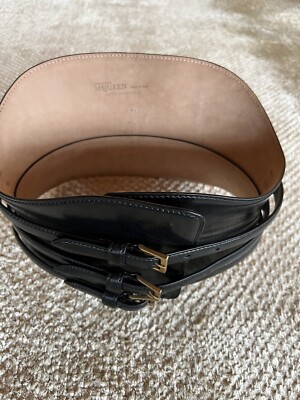 Alexander McQueen Black Leather Corset 3 Buckle Waist Belt Size 65