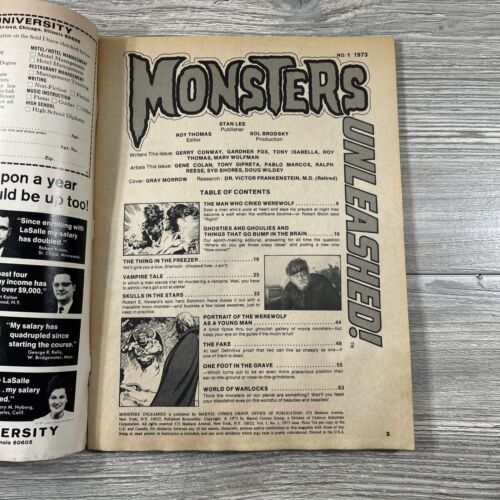 Monsters Unleashed #1 1st Appearance Solomon Kane Marvel Comics 1973 Werewolf - Picture 20 of 24