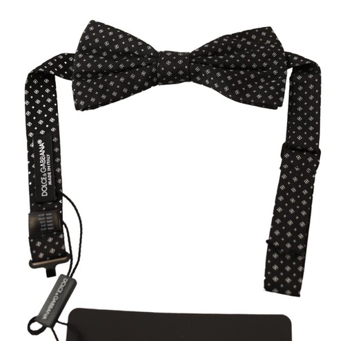 Dolce & Gabbana Men Black Bowtie With Logo Patch On The Rear And Rear Hook Closure In Silk Man