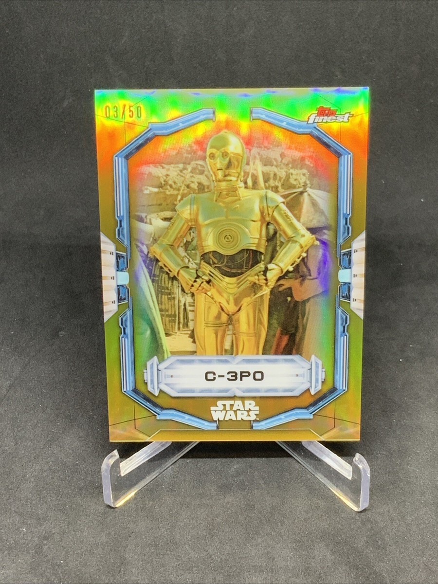 rare c3po trading card C-3PO Topps Finest Gold Refractor Character Name # 3/50