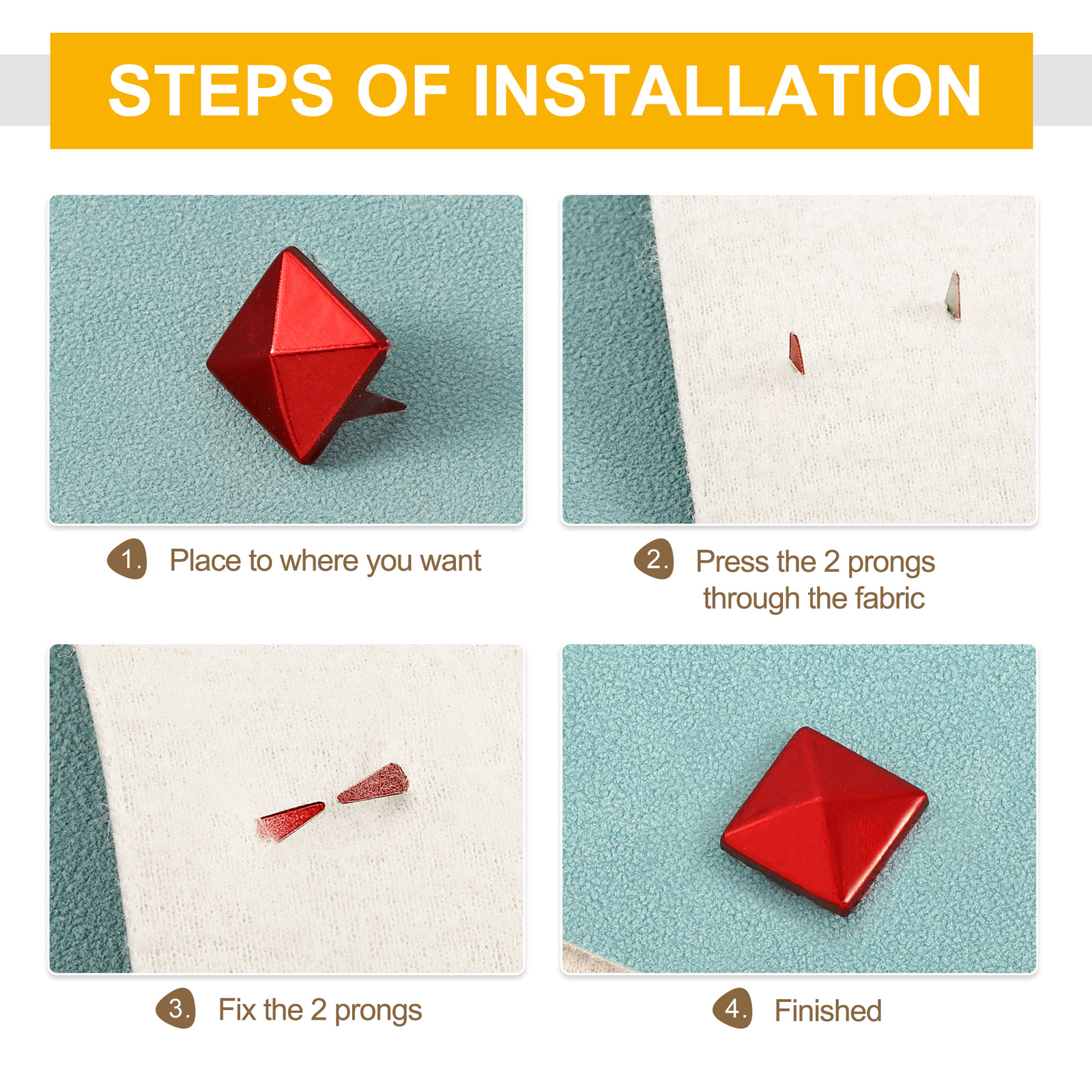 100Pcs Square Pyramid Rivets, 12mm Two-Jaw Studs Spikes (Green)