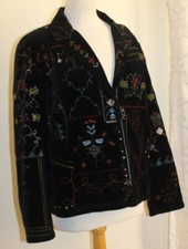 Chico's Sz 2 L Completely Embroidered Tribal Art-to-Wear Velveteen Jacket