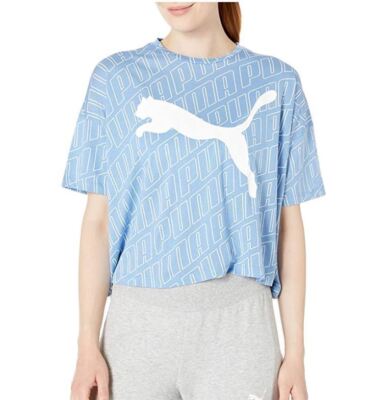 PUMA Top Modern Sport Fashion Tee Shirt Logo Women Blue Sz L NEW NWT 435