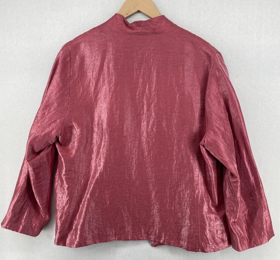 Blazer EILEEN FISHER Grande Lino Nylon Brillo Frente Abierto Manga Larga Rosa EE. UU. Foto 3 de 4