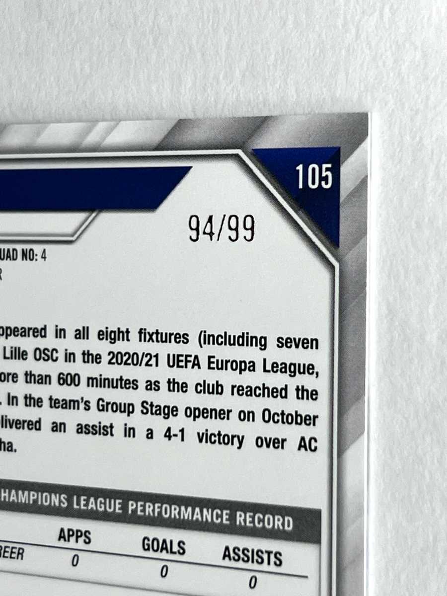 Carte Sven Botman – Topps Finest UCL 21/22 – Rookie Autographe 098/150 – LOSC Lille