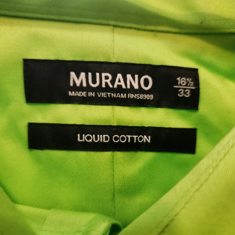 Camisa de manga larga de algodón líquido con botones verde lima de Murano para hombre talla 16,5/33 Foto 4 de 4