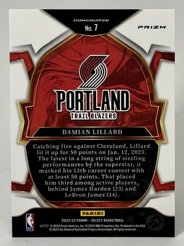 Damian Lillard - 2022-23 Panini Select Concourse Tri-Color Prizm Holo #7 - Picture 2 of 2