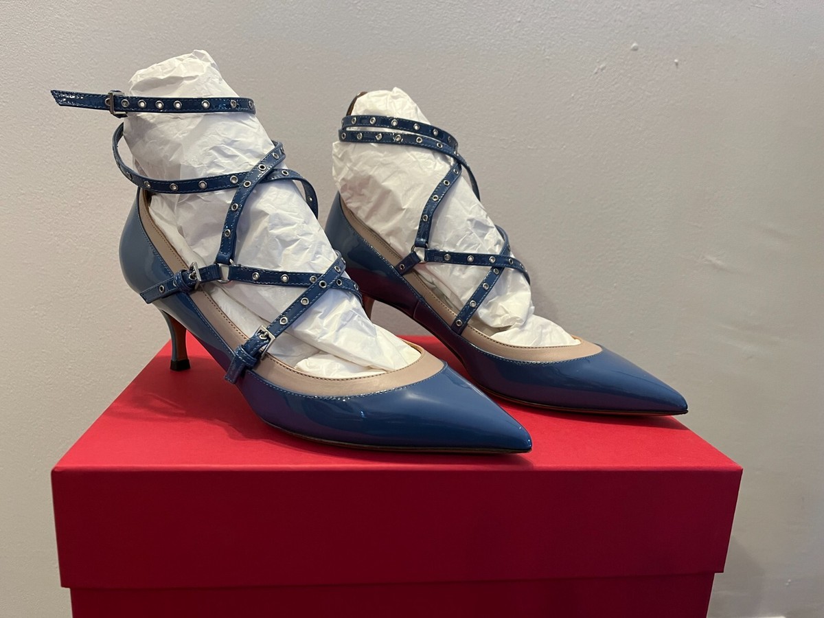 Valentino Garavani Blue Patent Leather Love Hatch 65 Pumps EU37