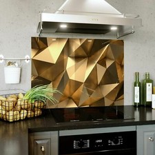 Glass Splashback Kitchen Tile Cooker Panel ANY SIZE Gold Metallic Triangles 0529