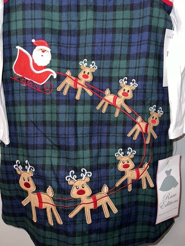 Girls Vintage Rare Edition Christmas Santa Reindeer Plaid Dress-Size 5 - Picture 3 of 6
