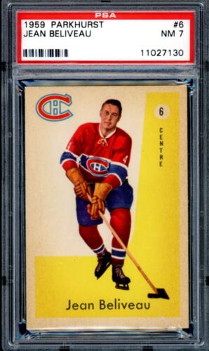 1959-60 PARKHURST NHL HOCKEY #6 Jean Beliveau HOF PSA 7 quasi nuovo Montreal Canadiens - Foto 1 di 2