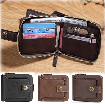 Men's Genuine Leather Zip Wallet - RFID Blocking, Minimalist Card Holder, Brown - View #10