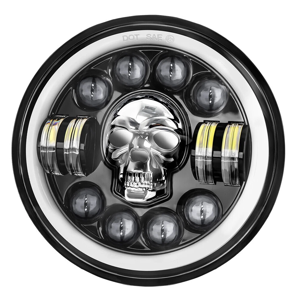 Faro LED calavera RGB de 7" Halo ojos de ángel DRL sellado haz HI-Lo para motocicleta Foto 2 de 4