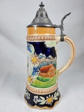Musical Beer Stein & Pewter Lid Thorens German Vintage Hand Painted Ceramic Rare