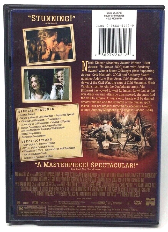 Cold Mountain (DVD, 2004, 2-Disc Set, Special Edition) FREE SHIPPING! - Image 3 of 3