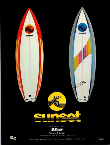 Sunset Surfboards Print Ad Wall Art Decor Ephemera 1982 McMahon Shaping