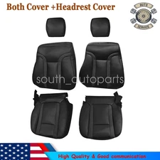 Front Leather Seat Cover & Headrest Cover Black For 10-14 Ford F-150 Raptor SVT