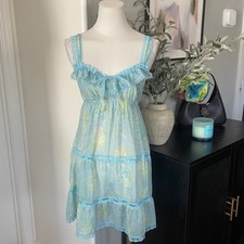 2007 Victoria's Secret Babydoll Chemise Womens Blue Floral Lace Ruffle Lingerie