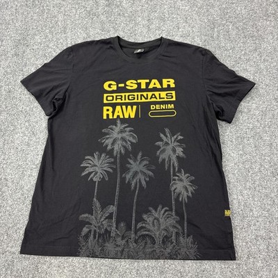 G-Star RAW Shirt Mens XL Black Originals Denim Palm Tree Graphic Tee Tropical