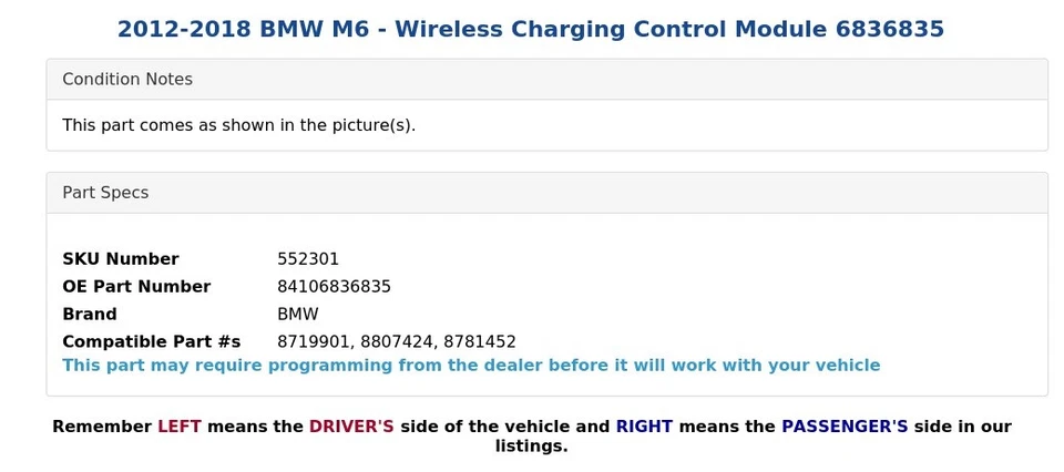 2012-2018 BMW M6 - Wireless Charging Control Module 6836835 - Image 4 of 4