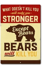 Funny Bear Warning Tin Sign Rustic Metal Wall Decor for Cabin, Camp, Man Cave