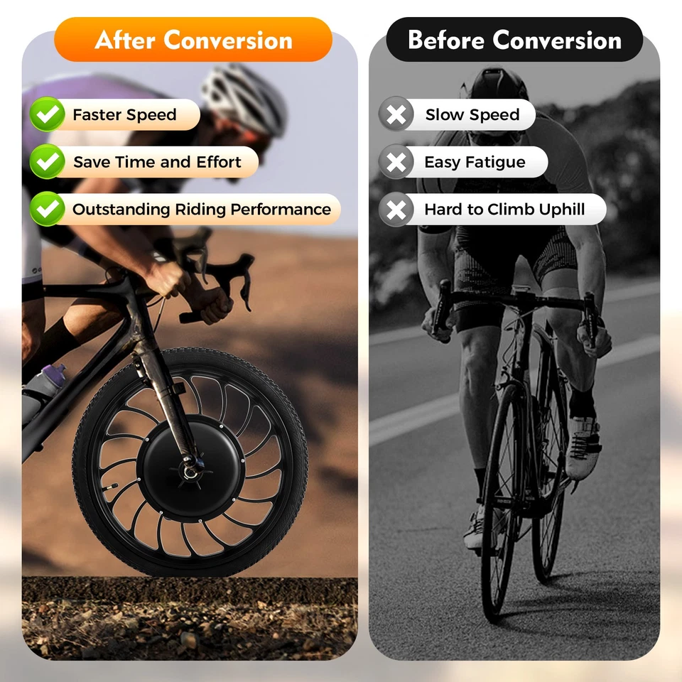 48V 1000W 20" E-bike Front Rear Wheel Electric Bicycle Motor Conversion Kit Hub - Image 3 of 4