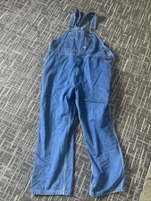 MEN 48 x 30 BIG SMITH CARPENTER BIB dark blue denim jean OVERALLS work farm EUC