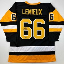 Facsimile Autographed Mario Lemieux Pittsburgh Black Auto Jersey Mens XL