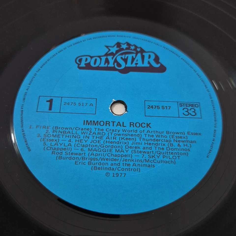 IMMORTAL ROCK - 'Various Artists' 12" Vinyl LP Record AUST. PRESSING, POLYSTAR - Image 4 of 4