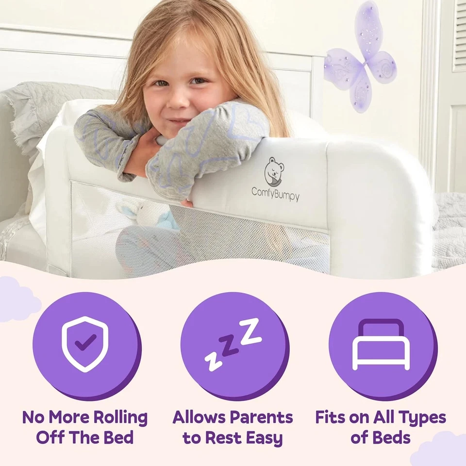 Paquete de 2 protectores de riel de cama blancos para niños pequeños - ajustables, se adapta a Twin -King, oscilantes hacia abajo Foto 3 de 4