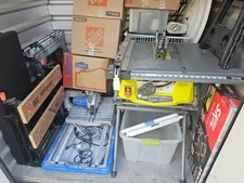 storage unit contents tools / wet tile saw/ table saw / misc. workshop items