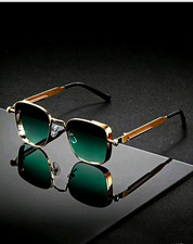 Mens Square Sunglasses Gold Metal Frame Green...