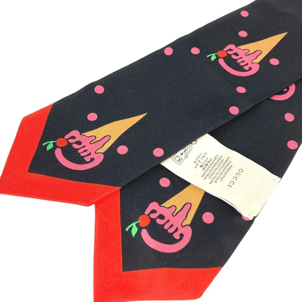 Gucci 732840 Foulard crème glacée cerise noir rouge soie femme 10 x 34 pouces