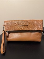 Patricia Nash Valerie Fold-over Wristlet In A Tan Tooled Leather Finish. EUC