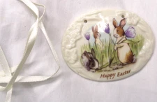 2006 LONGABERGER Basket Ceramic Tie on ~ Happy Easter Rabbit ~ NOS