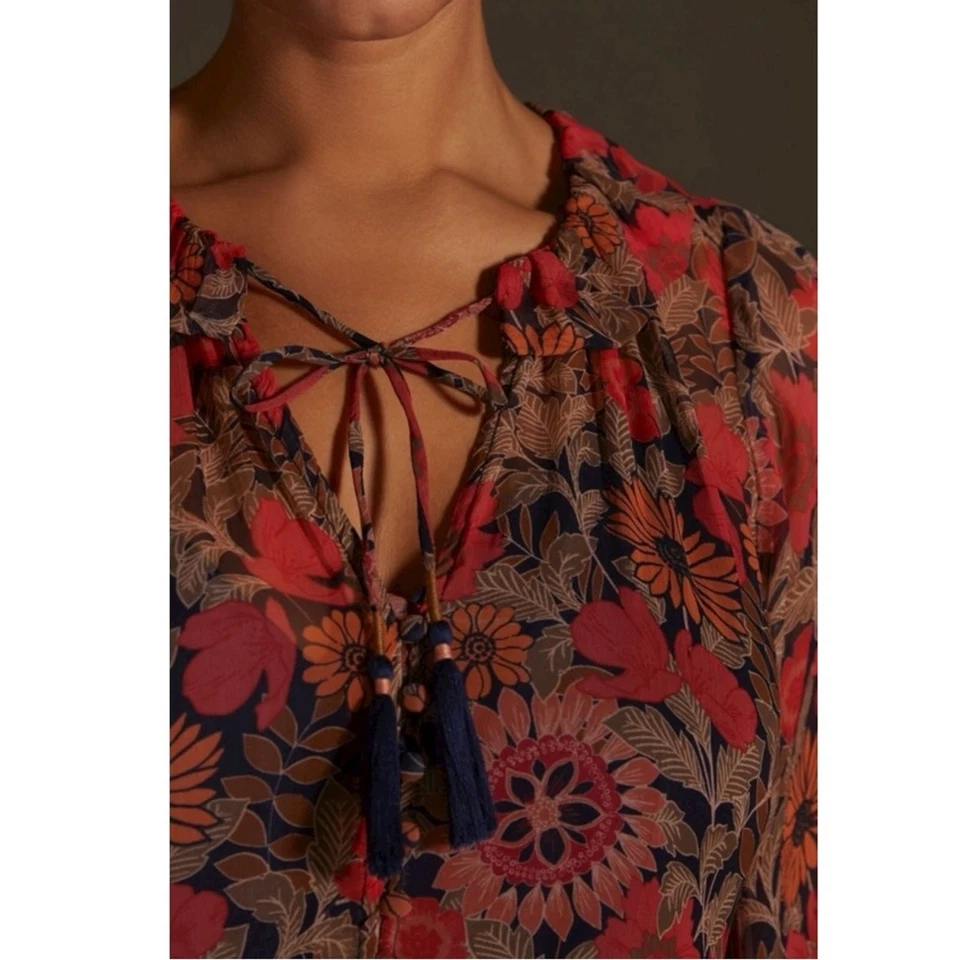 Anthropologie Marais estampado chiffon maxi em motivo vermelho plus size 2X boêmio - Imagem 3 de 4