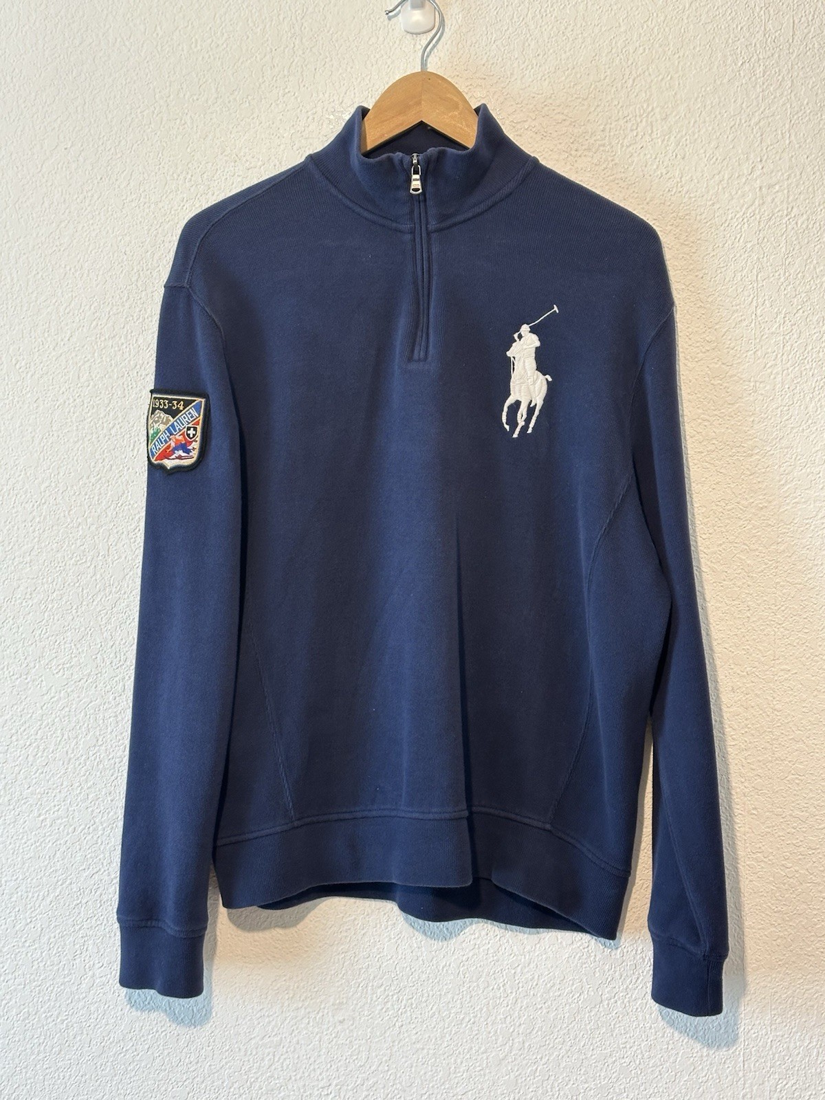 Maglione Vintage Polo Ralph Lauren Suicide Ski Big Pony Quarter Zip Taglia Media Blu