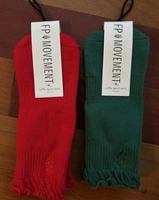 FREE PEOPLE MOVEMENT 2 Pair Red  Green RUFFLE SPORT SOCKS BRAND NEW 36