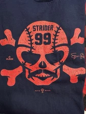Atlanta Braves Spencer Strider Skull Navy T Shirt Adult Large