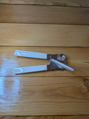  Vintage EKCO USA Handheld Can Opener White Plastic Handles Manual Retro Kitchen