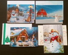 "Involved Snowman", (4) Leanin Tree Christmas, NYR Cards, New With (4) Envelopes