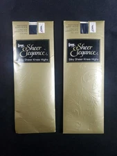 2 Leggs Sheer Elegance Silky Sheer Knee Highs Enhanced Toe True Navy New Vtg **