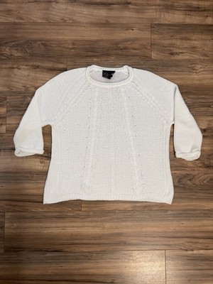 Vintage 90s Rochelle California Cable Knit Fisherman Sweater White Womens XL