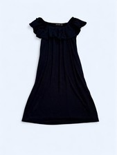 PrettyLittleThing Women's Black Off Shoulder Ruffle Knit Shift Dress, UK 14