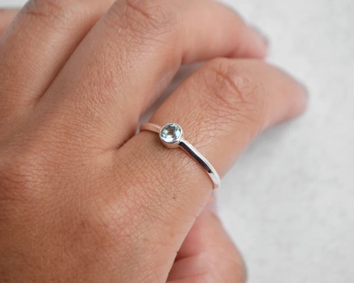 0.55 ctw Natural Blue Topaz 925 Sterling Silver Handmade Simple Women Ring