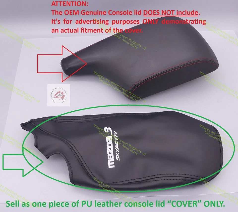 Centre Console Armrest Lid PU Leather Cover for Mazda 3 BM 11/2013-05/2016 Black - image 2 of 4